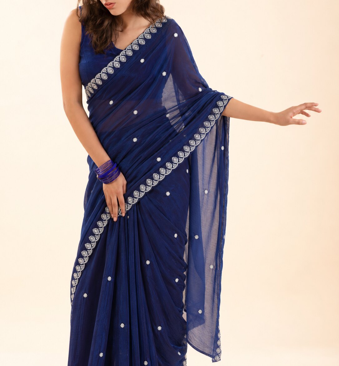 The Deepika Badtameez Dil Navy Pre-Draped Petite Saree