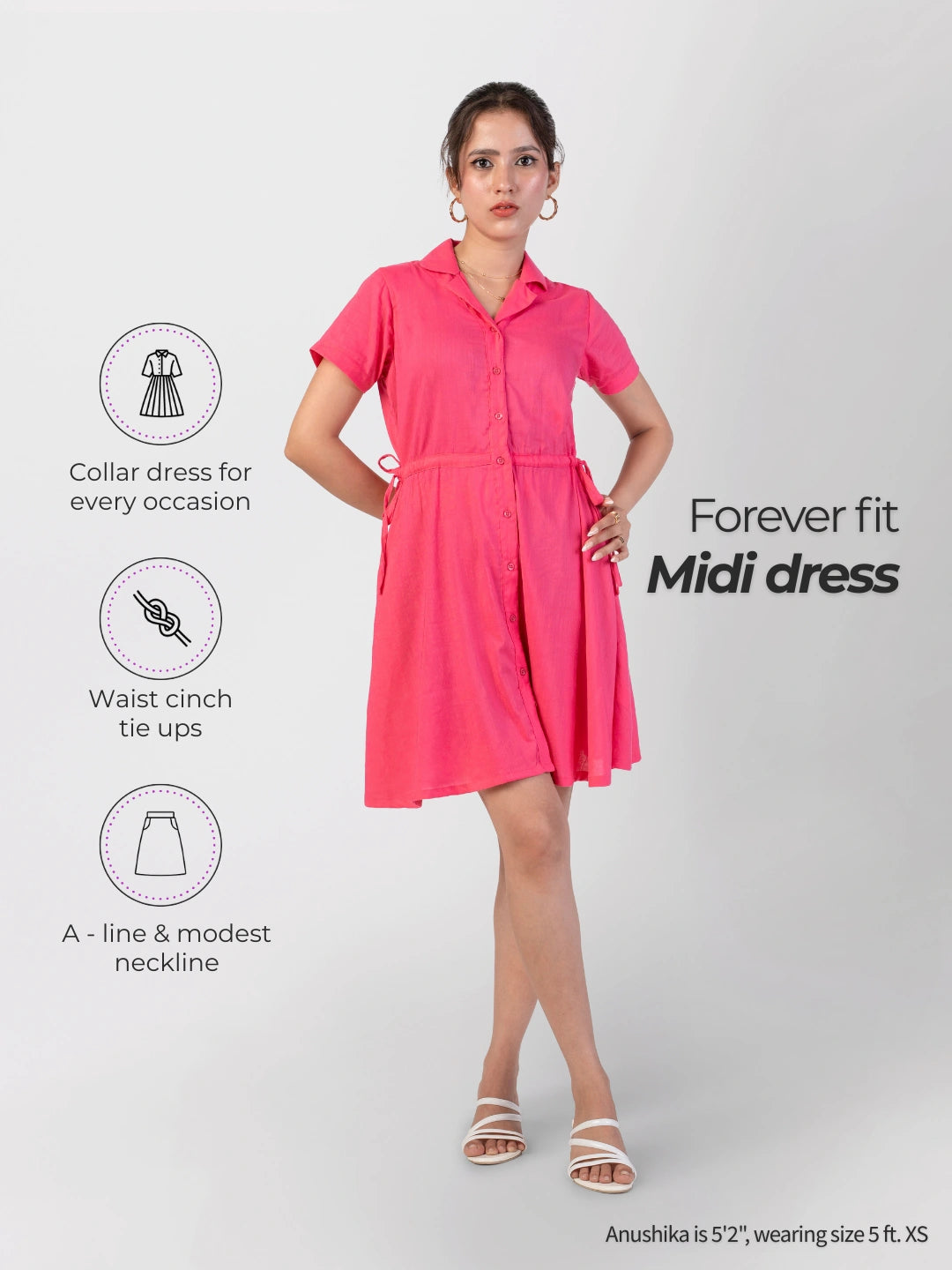 Pink Midi Shirt Dress for Short Women – RareReach