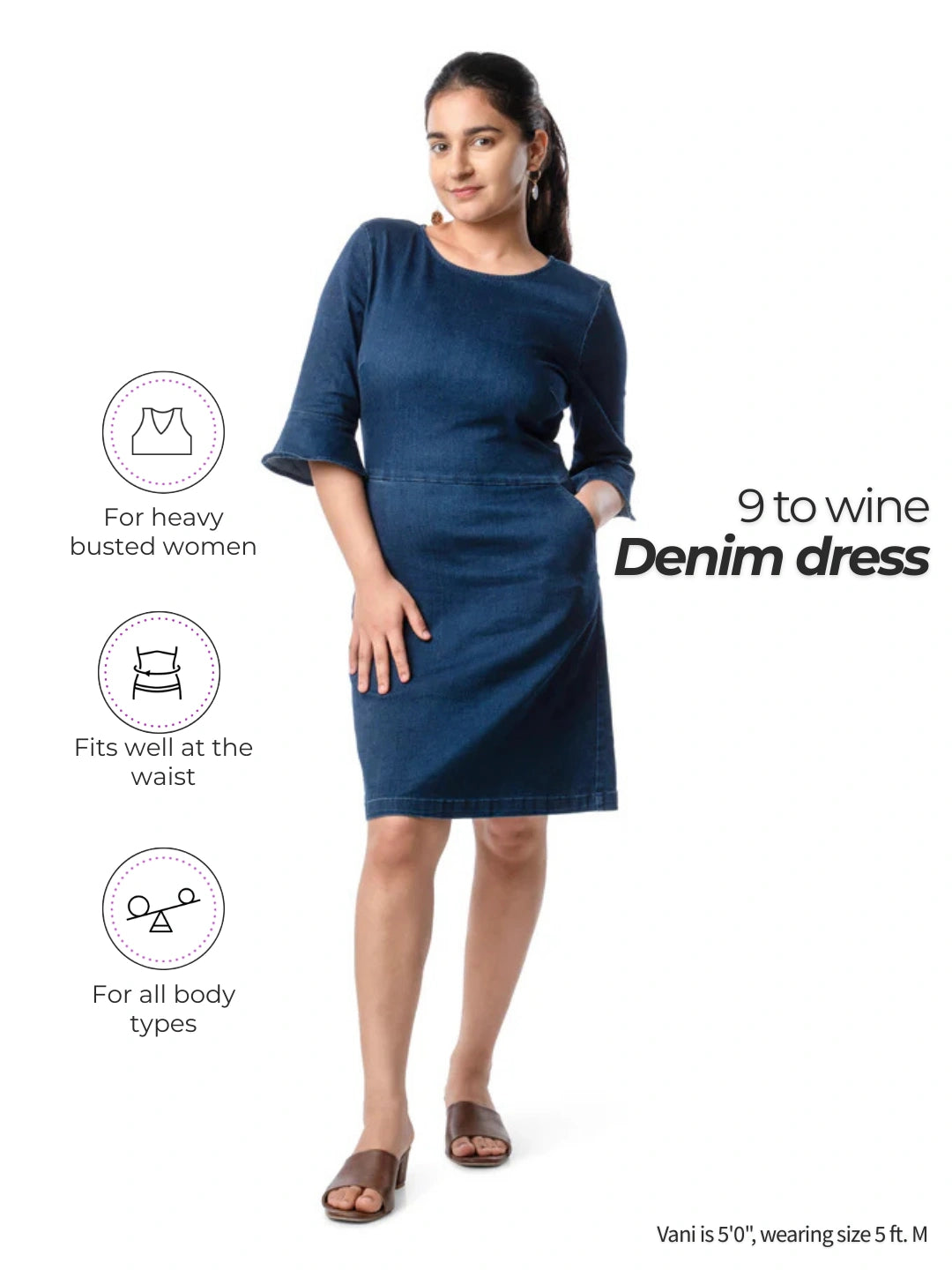 womens petite denim dresses Knee-Length Dress for Short Women – RareReach sera How to Sew a Sleeve Length:Long Sleeve through front fastening Vertical