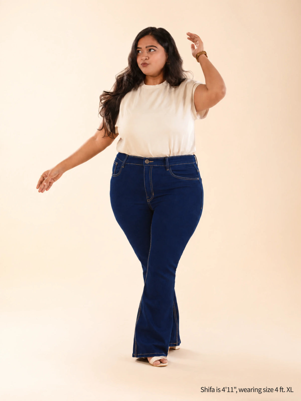 Dark blue bootcut jeans for petite women 4 feet 8 inches to 5 feet 3 inches, all heights