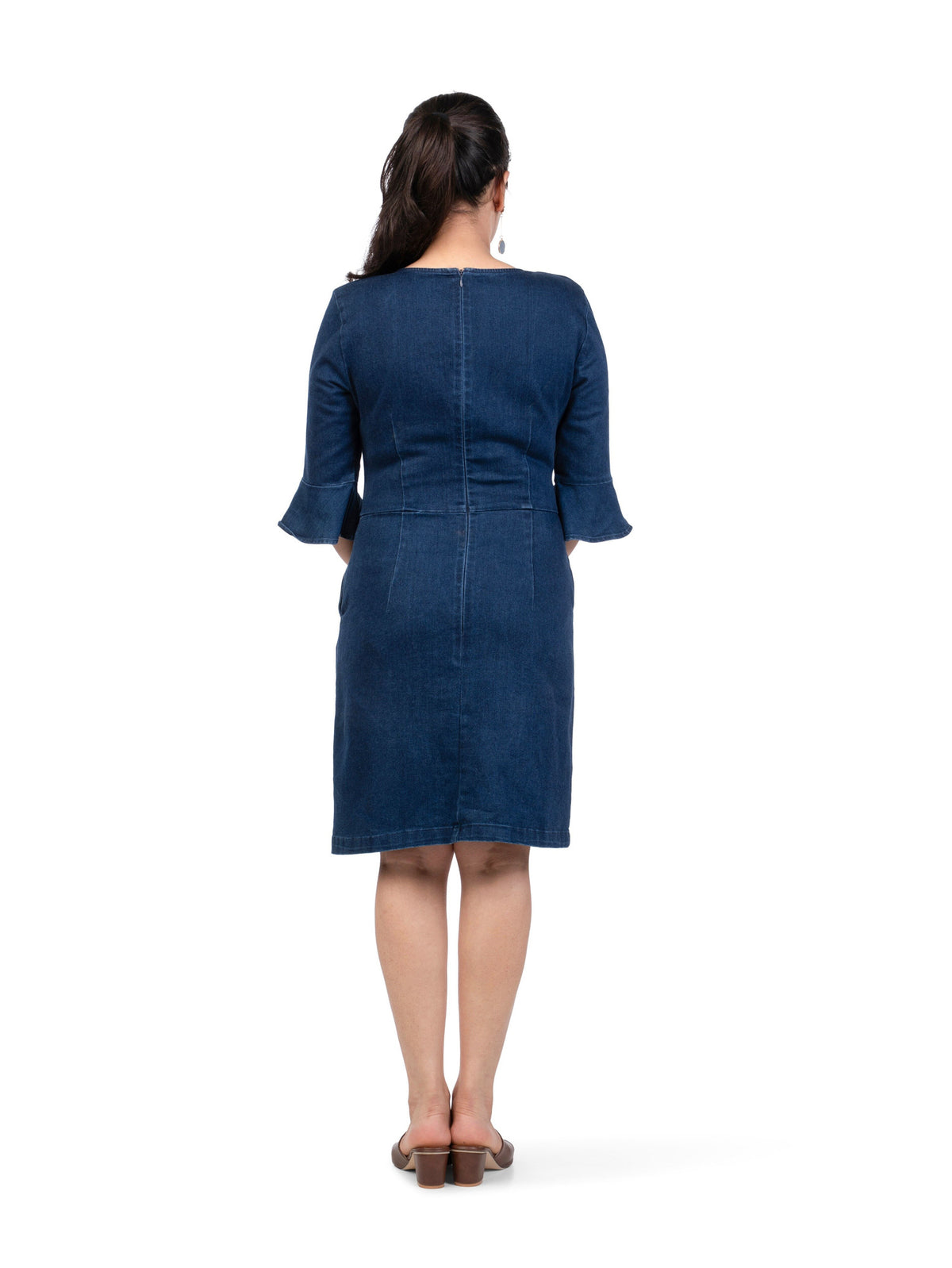 Denim dress that makes you look slim for heavy bust curvy Indian women