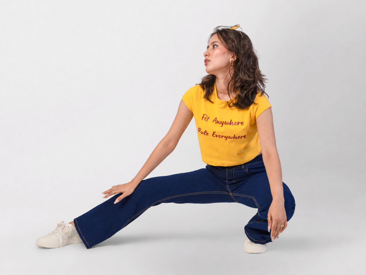Comfortable dark blue stretch jeans that move with you for short height women