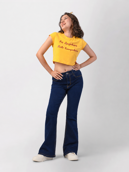 Dark blue bootcut jeans for women 4 feet 9 inches and under, no alterations