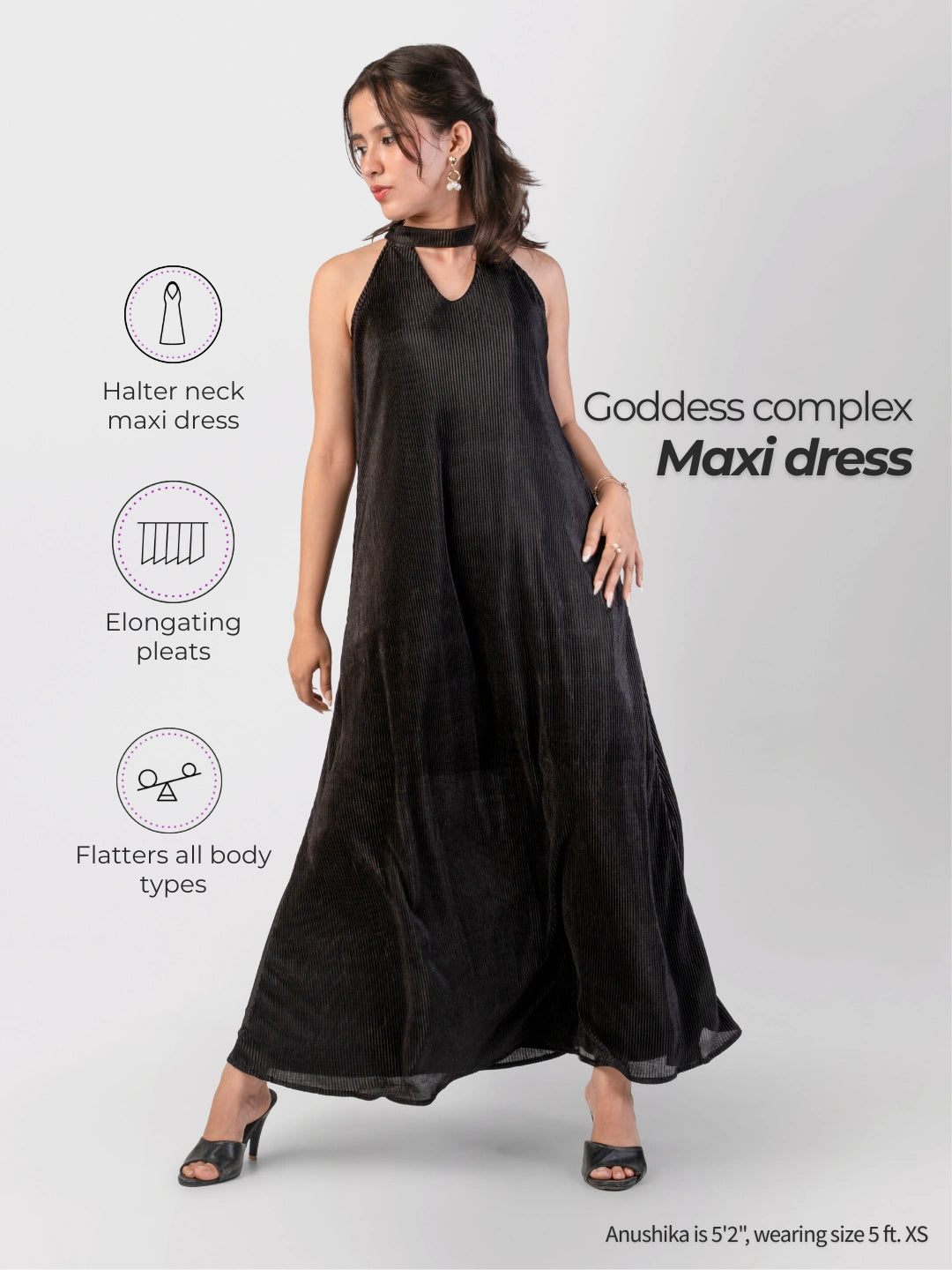 Petite Goddess Complex black maxi dress for women under 5'3 by RareReach