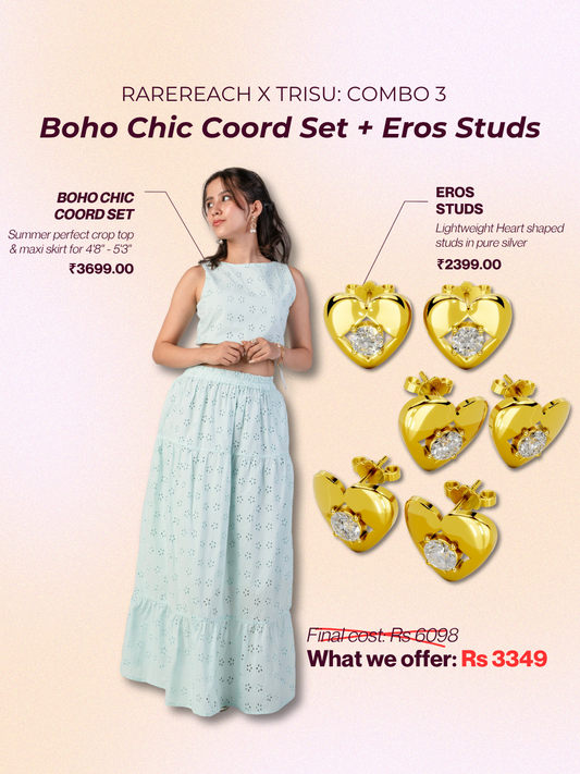 Trisu x RareReach Combo : Boho Chic Coord Set + Eros Studs