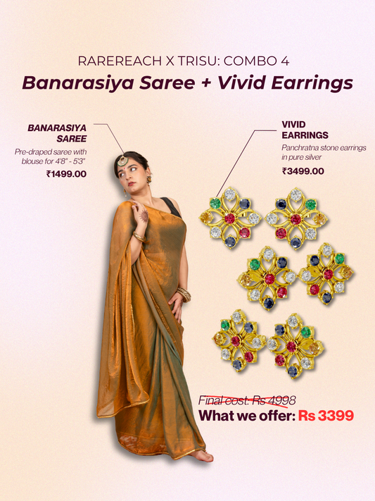 Trisu x RareReach Combo : The Banarasiya Saree + Vivid Earrings