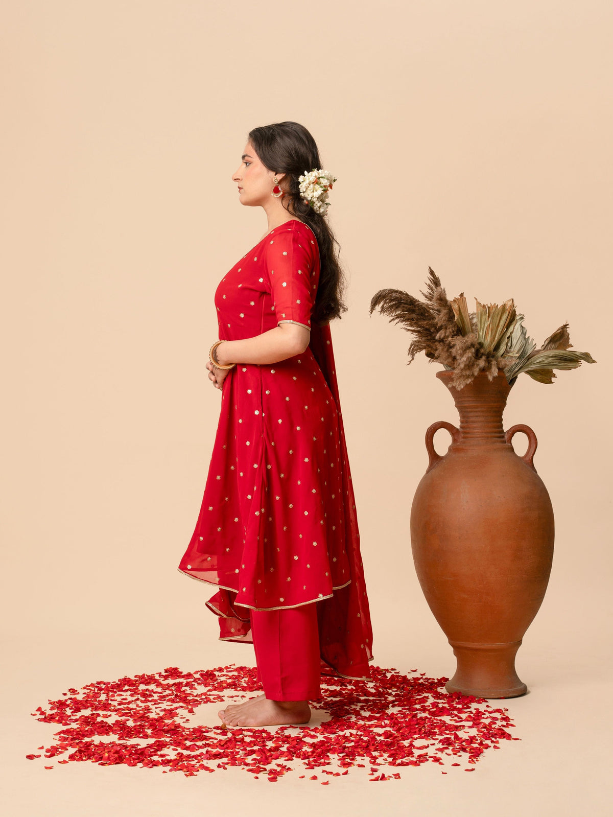 Comfortable wine red anarkali kurta set for plus size curvy women, festive
