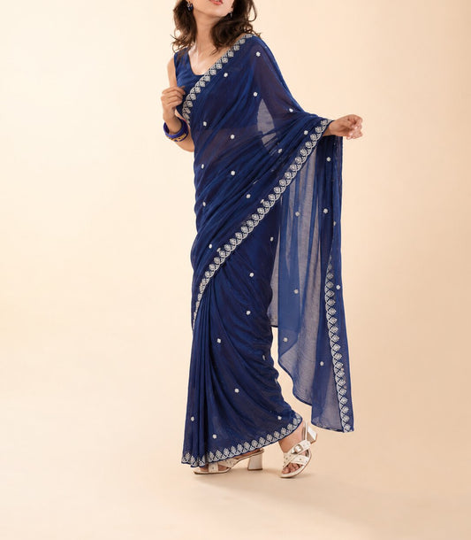 The Deepika Badtameez Dil Navy Pre-Draped Petite Saree