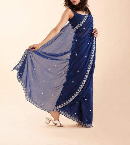 The Deepika Badtameez Dil Navy Pre-Draped Petite Saree