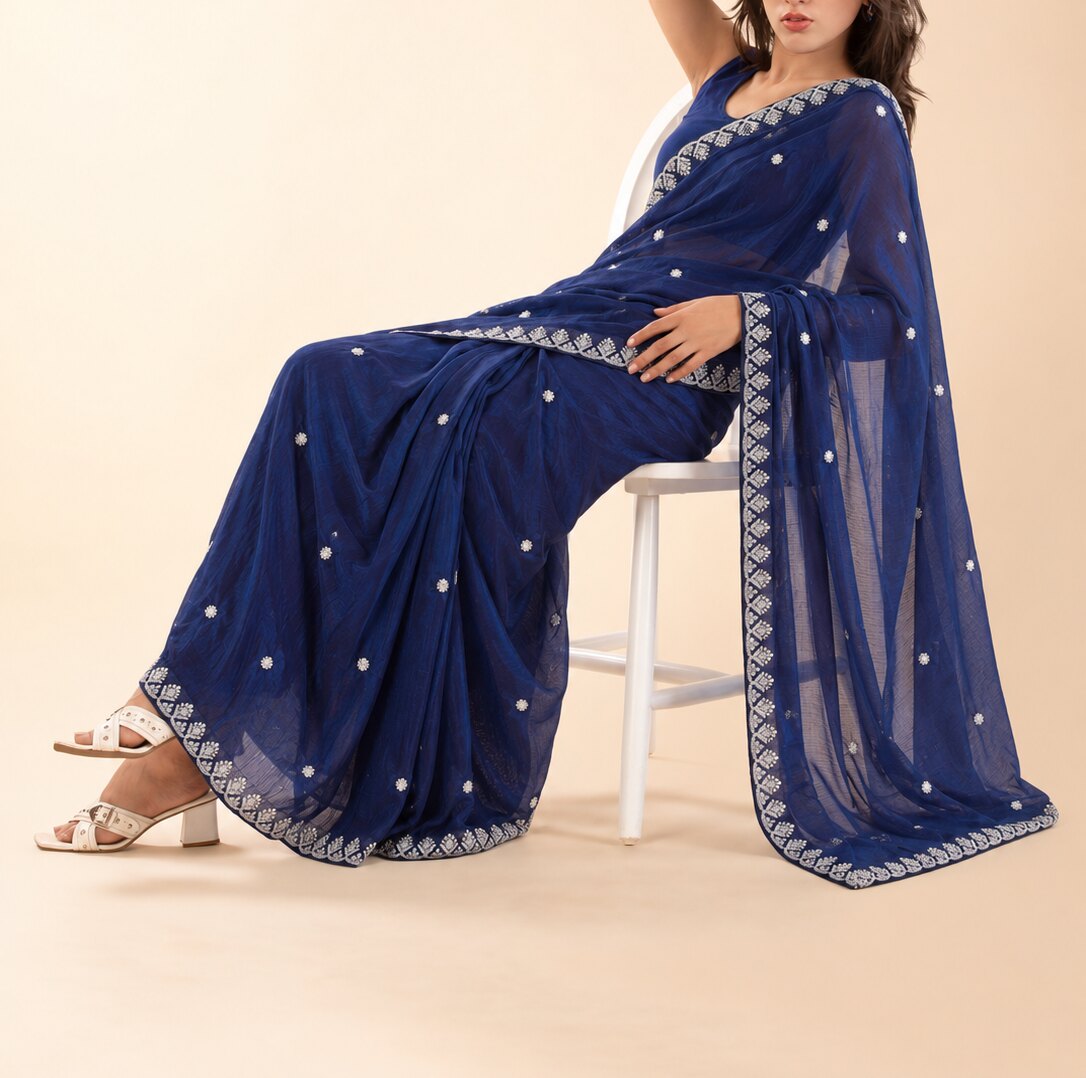 The Deepika Badtameez Dil Navy Pre-Draped Petite Saree