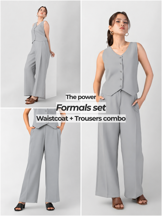 The Grey Power Formals with Wide-Leg Trousers- Special Price Combo