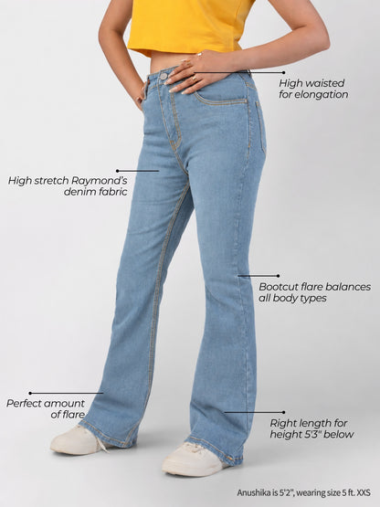 Light blue bootcut jeans for 5 feet women: high waist, stretch denim, balanced flare, right length for 5 feet 3 and under