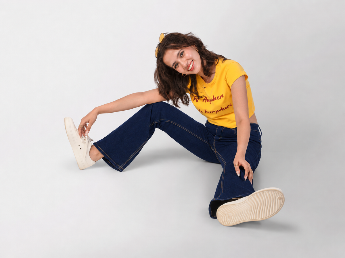 Dark blue maternity jeans with a hidden elastic waistband for new moms, comfortable