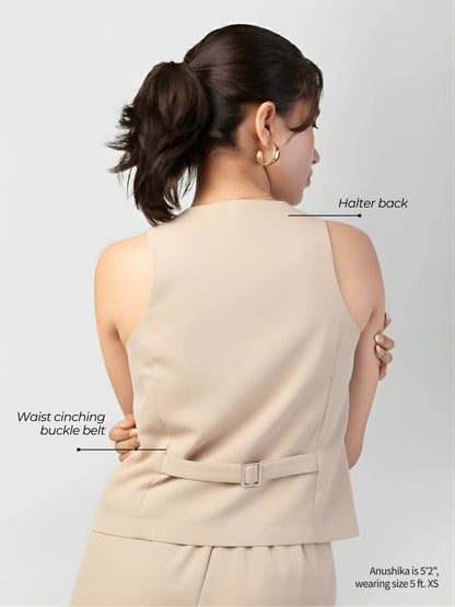 Beige office wear for petite women styled for everyday workwear